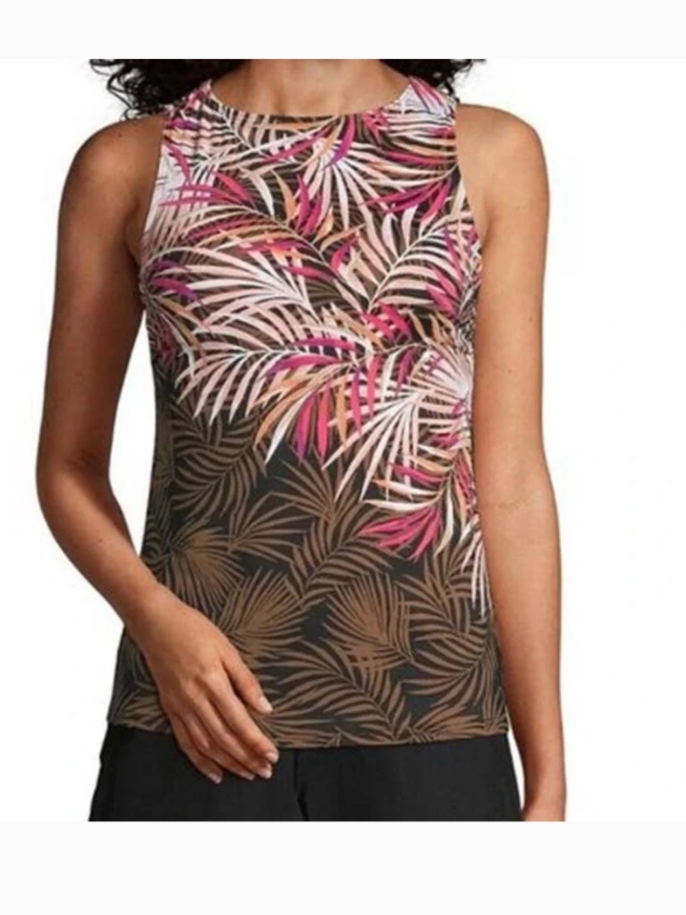 NWT Lands’ End High Neck Modest Tankini Swim Top Tropical Palm Leaf Size 8